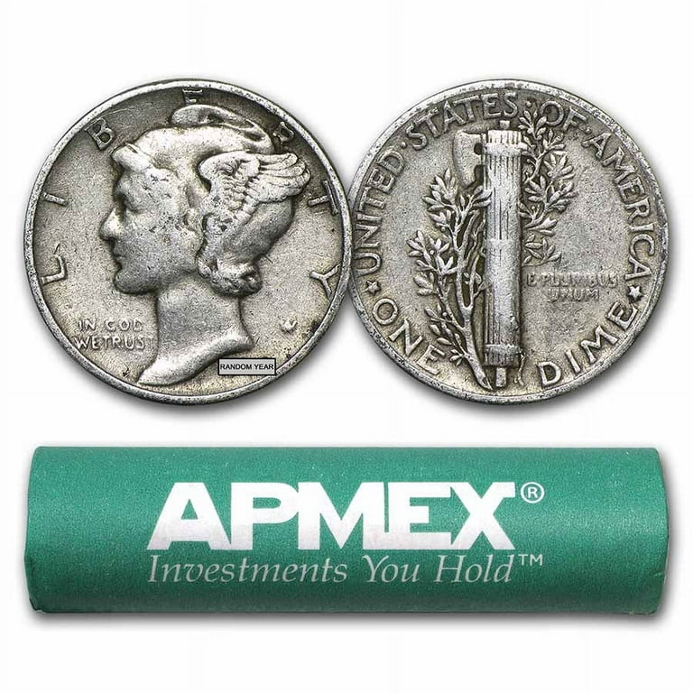 US Value 90% Silver Mercury Dime 50-Coin Roll (1916-1929