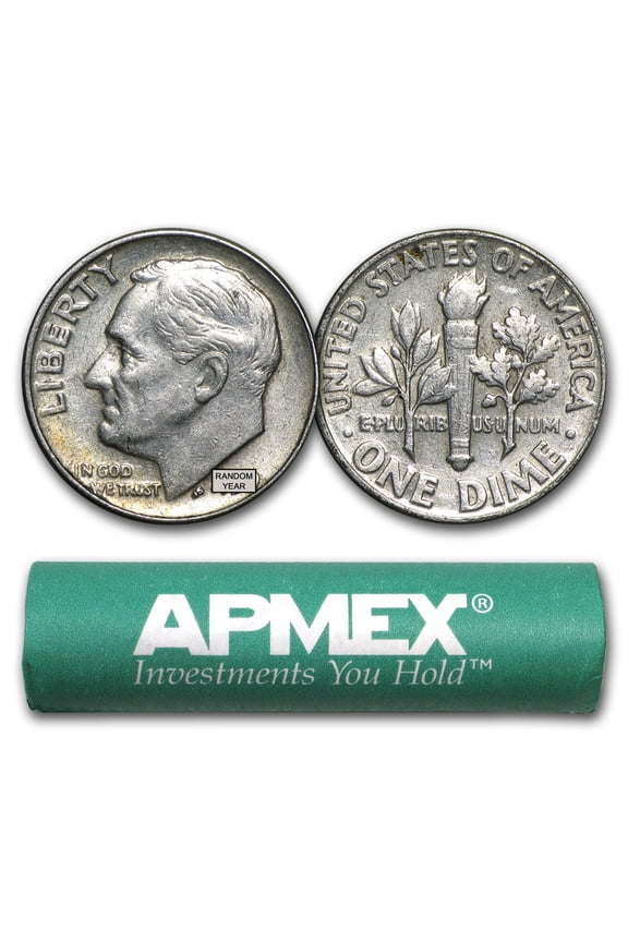 90% Silver Roosevelt Dimes 50-Coin Roll Avg Circ