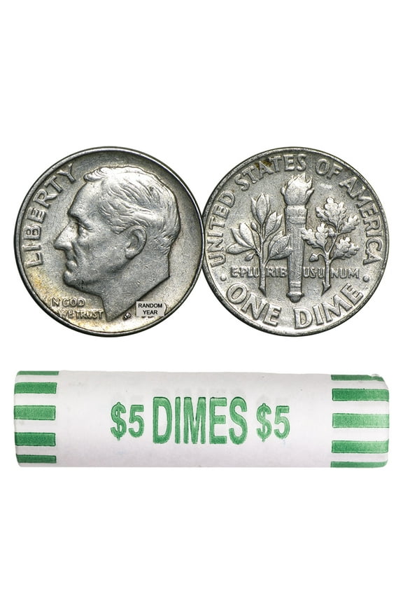 90% Silver Roosevelt Dimes - 50-Coin Roll Avg Circ