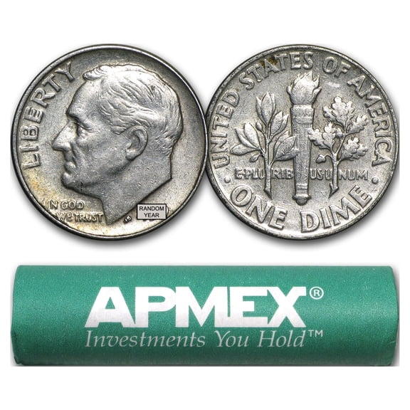 90% Silver Roosevelt Dimes 50-Coin Roll Avg Circ