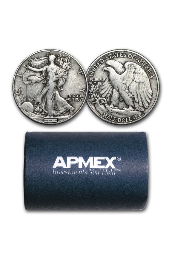 90% Silver Walking Liberty Halves $10 20-Coin Roll Avg Circ-Walma
