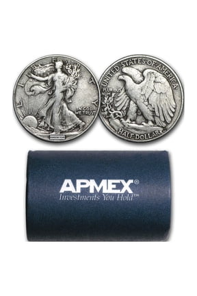 90% Silver Walking Liberty Halves $10 20-Coin Roll Avg Circ-Walma