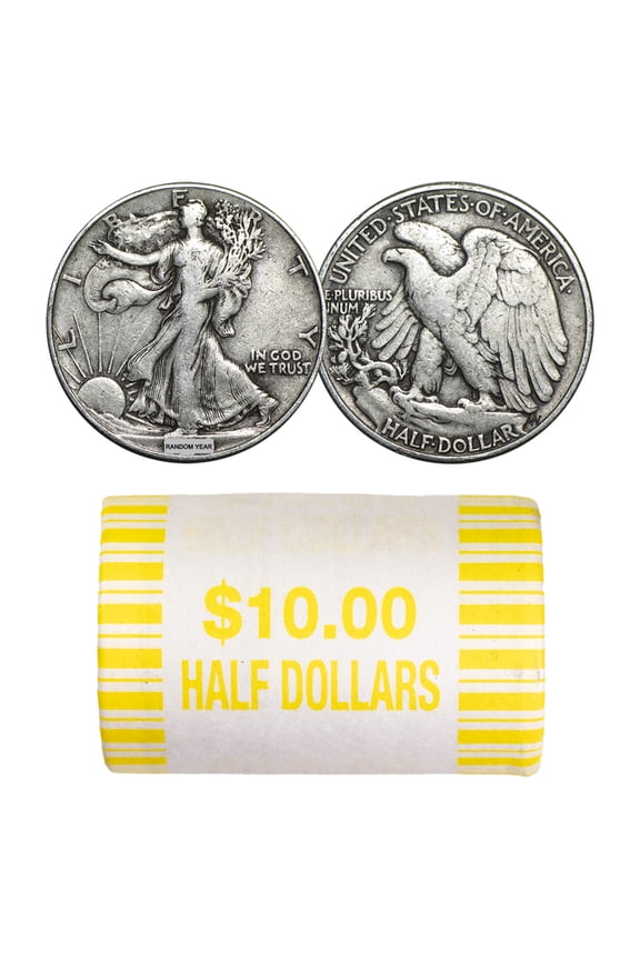 90% Silver Walking Liberty Halves - $10 20-Coin Roll Avg Circ