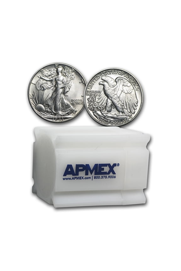 90% Silver Walking Liberty Halves $10 20-Coin Roll BU