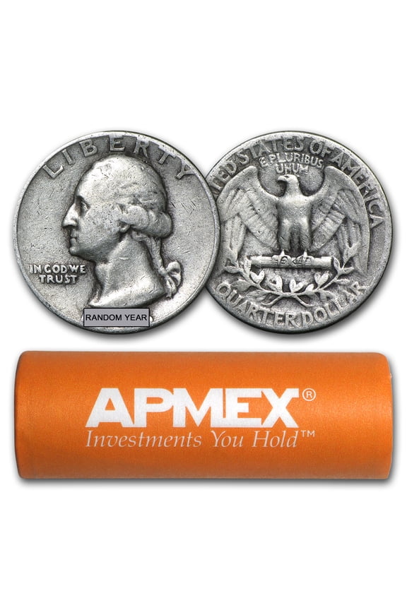 90% Silver Washington Quarters 40-Coin Roll Avg Circ