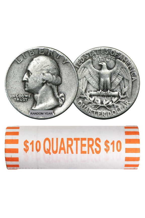 90% Silver Washington Quarters - 40-Coin Roll Avg Circ