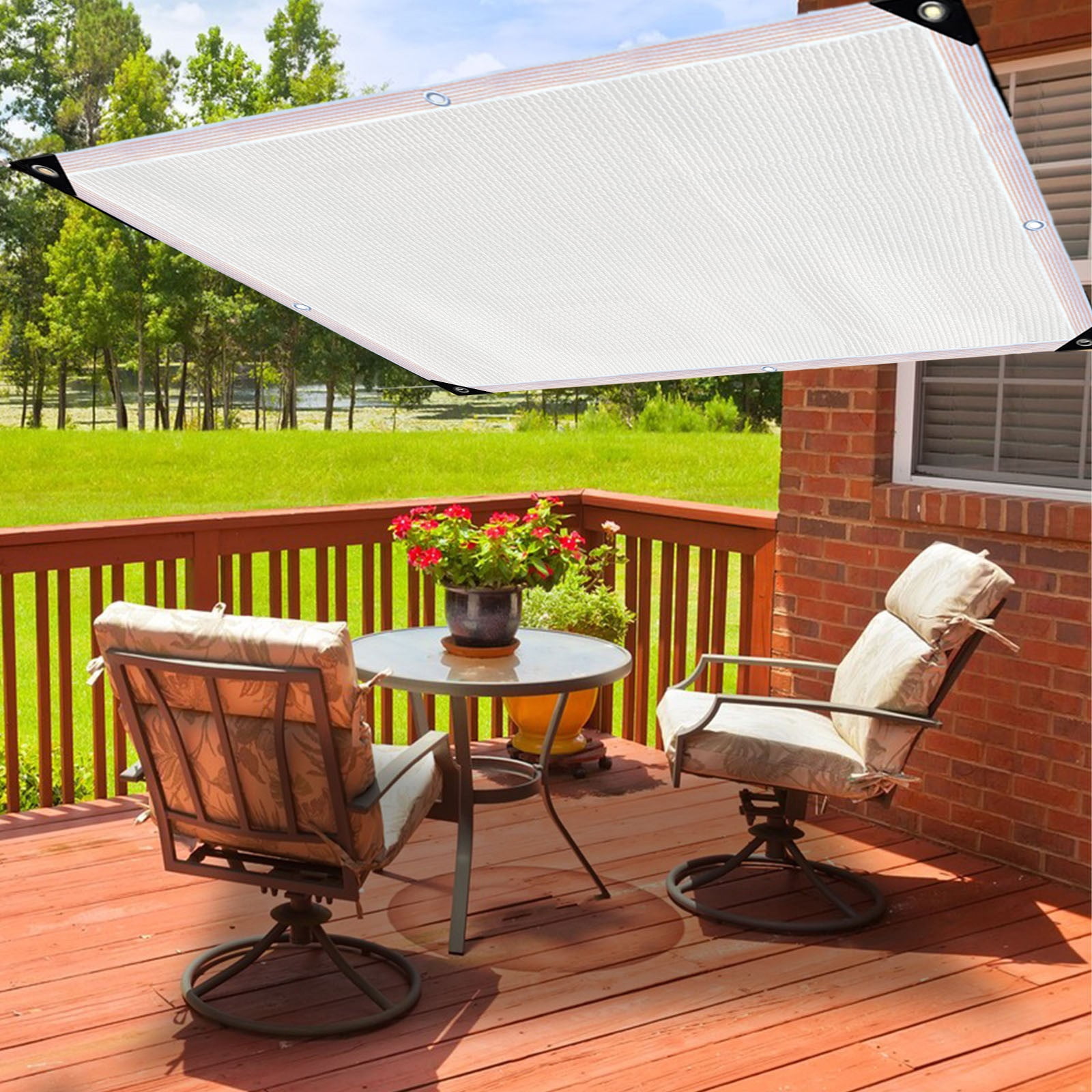90% Sun Block Shade Cloth with Reinforced Grommets, Staron Heavy Duty Mesh Cover for Pergola Plants Greenhouse, Breathable Sun Net for Patio Garden Pool with Taped Edges, White