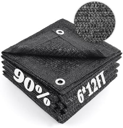 90% Sun Shade Cloth Mesh Tarp with Grommets for Plant Cover 6x12ft Patio Canopy Garden Pergola Greenhouse Car Barn Kennel Black