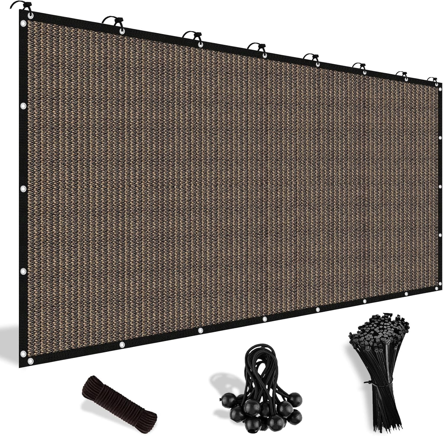 90% Sun Shade Cloth with Grommets, 8' X 12' Pergola Shade Cover Canopy, Mesh Tarp Sun Screens for Patio, Outdoor, Garden, Backyard, Mocha