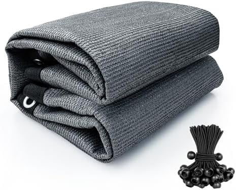 90% Sun Shades for Patios 8X 12 ft Shade Fabric Sun Shade Cloth Taped Edge with Grommets Sun-Block Mesh Shade for Pergola Cover Canopy Grey, 12 Bungee Balls