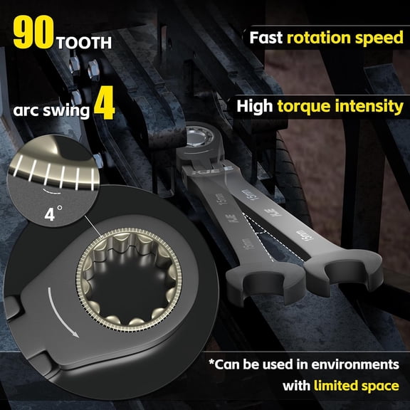 90-Teeth SAE 180° Flex-Head Ratcheting Wrench Set, Cr-V Steel, 11-Piece SAE 1/4"-3/4" Combination Wrenches set, Nickel Plating, with Organizer Bag, for Auto, Machine Repair, Father's Day Gift