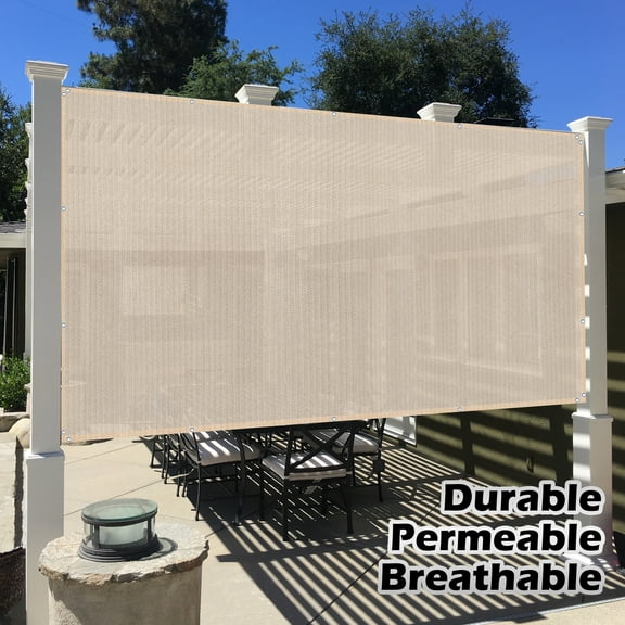 90% UV Block Sun Shade Privacy Panel with Grommets on 4 Sides for Patio, Awning, Window, Pergola or Gazebo Beige 10' x 7'
