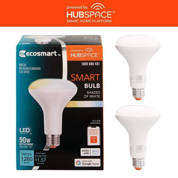 90-Watt Equivalent Smart BR30 Tunable White CEC LED Flood Light Bulb with Voice Control Powered by Hubspace (2-Pack)
