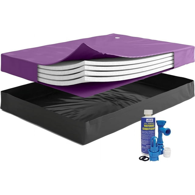 90 Waveless Hardside Waterbed Mattress Bundle with Four Wave Reducing