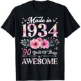 thumbnail image 1 of 90 Year Old Made In 1934 Floral 90th Birthday Women T-ShirtMen and women, Black T-shirt, size: Extra large, 1 of 4