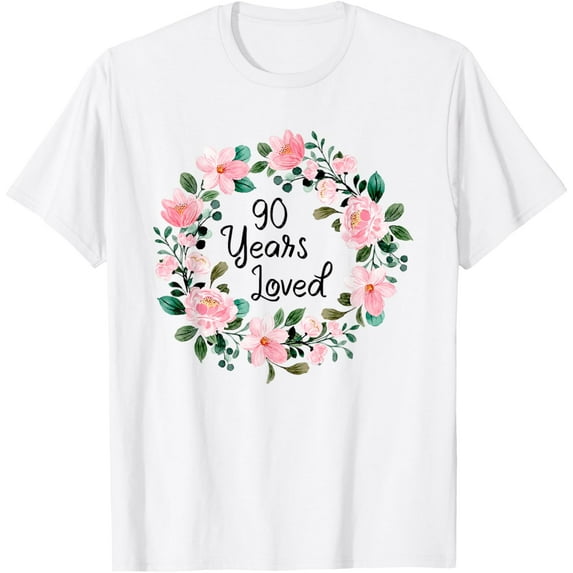 90 Years Loved Men Women 90 Years Old Floral 90th Birthday T-Shirt