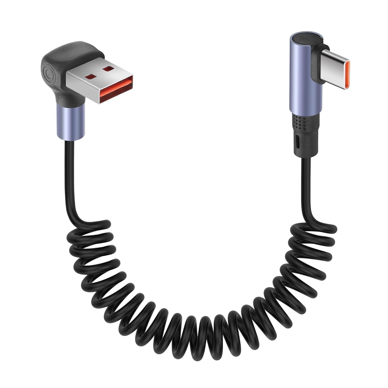 90-degree spiral to cable 3.2 feet 6/65 fast charging and data transmission retractable right-angle short cable suitable for mobile phones, Android cars (right-angle)