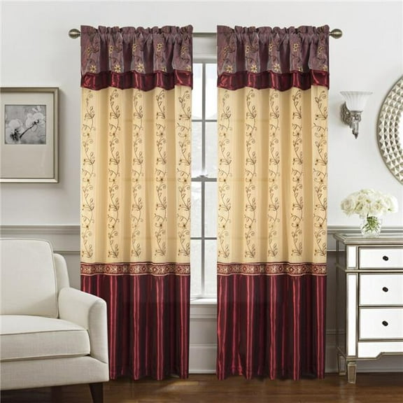 90 in. Priscilla Embroidered Panel with Double Valance, Burgundy