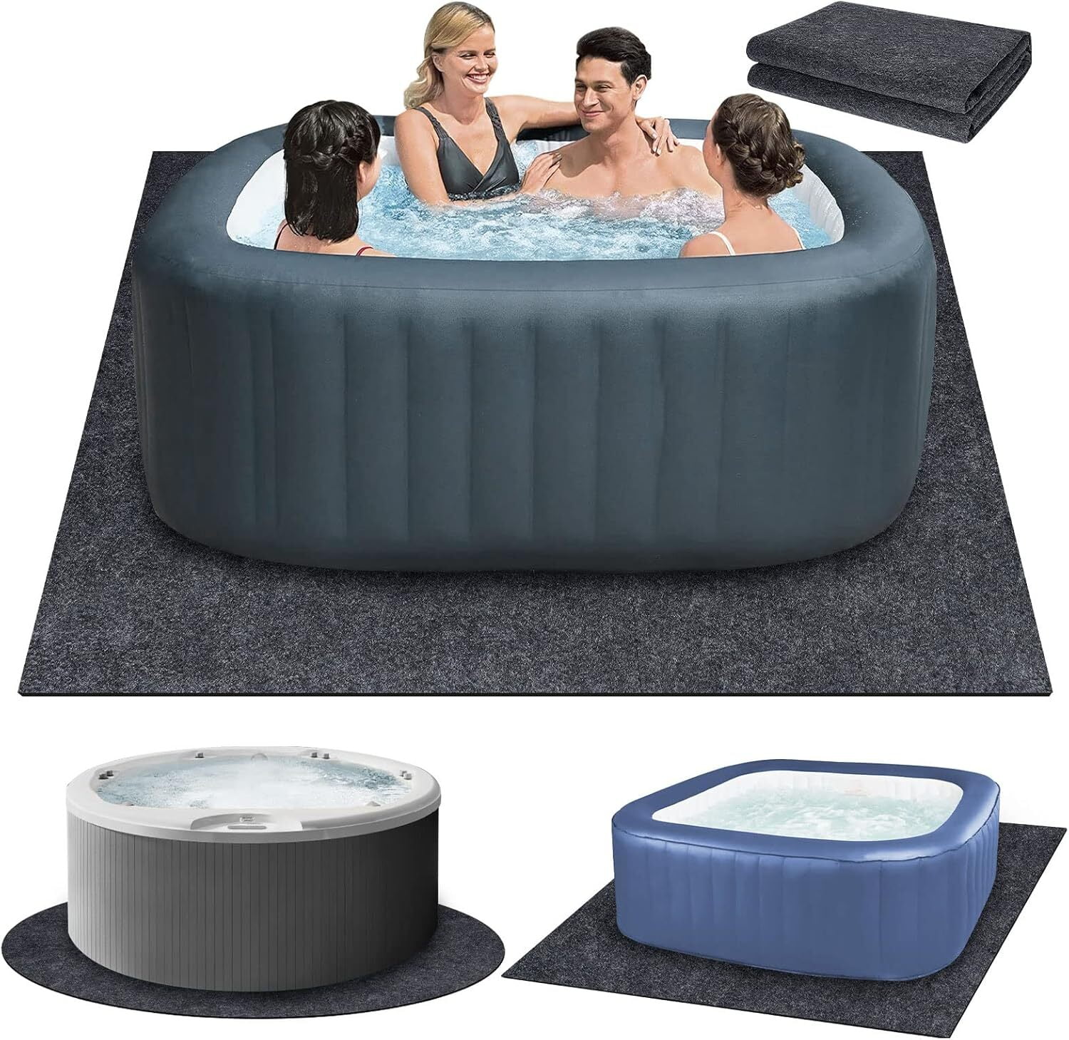 90 * 90 inch Round Hot Tub Pad, Inflatable Hot Tub Mat Outdoor Indoor