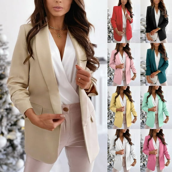 90% off Clearance Sale Office Blazer for Women 2024 Business Casual Long Sleeve Slim Fit Work Suit Jacket Solid Color Baggy Lapel Blazers,Green,XXL