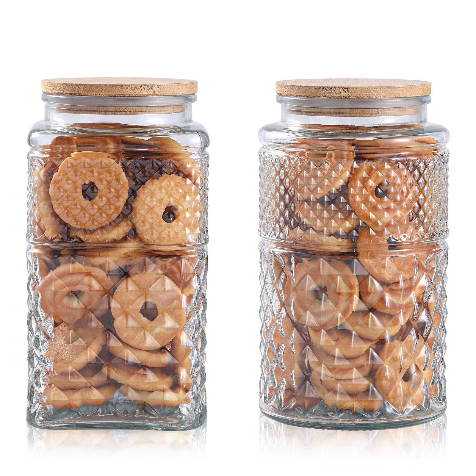 90 oz | 0.7 Gallon Large Cookie Jar, Glass Jar with Airtight Lid, Decorative Kitchen Canister with Bamboo Lids, Candy Jar | Glass Storage Air tight Glass 2600ml Round & Square