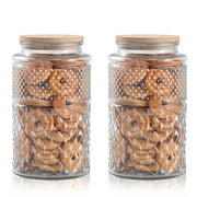 90 oz | 0.7 Gallon Large Cookie Jar, Glass Jar with Airtight Lid, Decorative Kitchen Canister with Bamboo Lids, Candy Jar | Glass Storage Air tight Glass 2600ml Round & Round