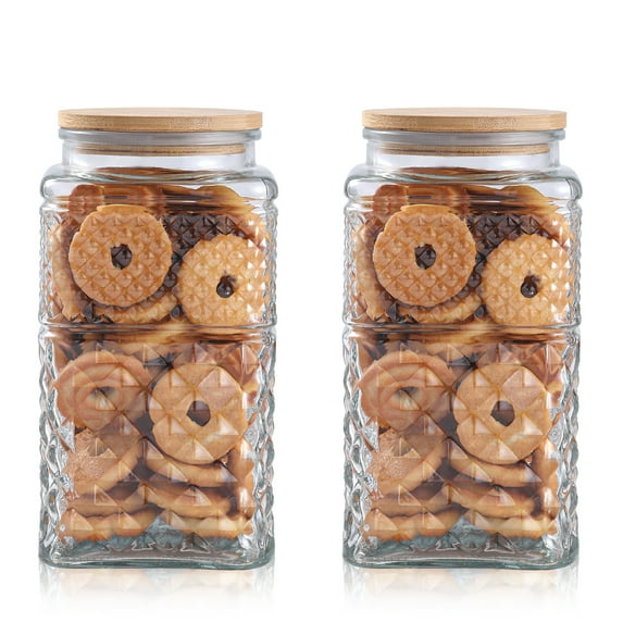 Srgeilzati Large Clear Glass Cookie Storage Jar with Bamboo Lid, Airtight Seal (90oz Count)