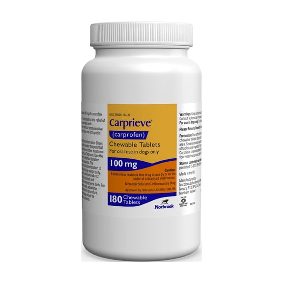 Carprieve (Carprofen) Chewable Tablets, 100 mg, Inflammation and Pain Relief for Dogs