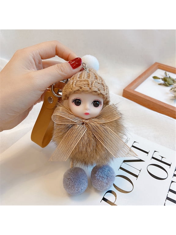 Cute Furs PomPom Baby Dolls Key Chains Keyrings Bag Pendant