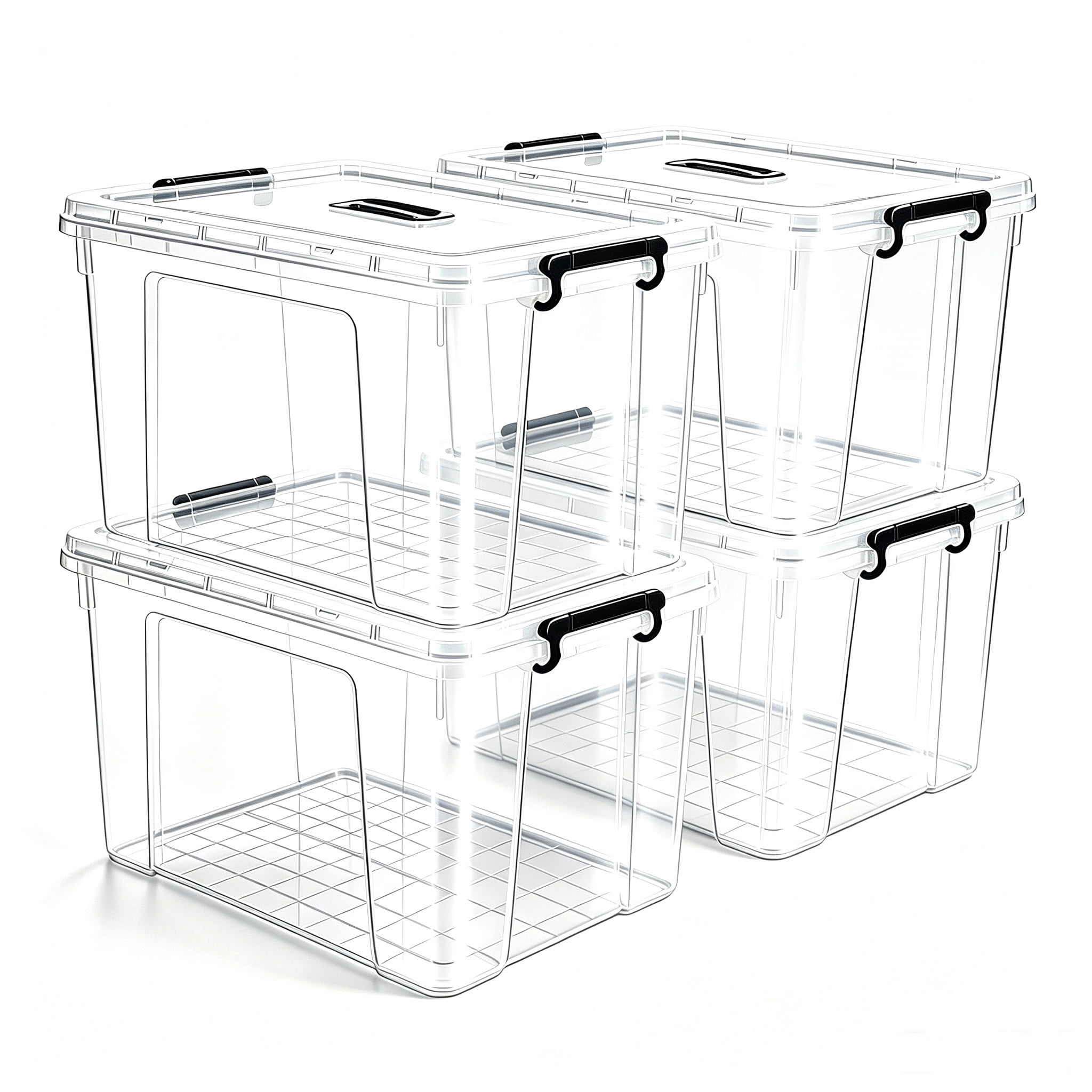 90 qt Clear Storage Bins 4-Pack, Stackable Plastic Totes with Secure Lock Lids, Crystal-Clear Visibility, Easy-Grip Handles for Garage Closet Organization