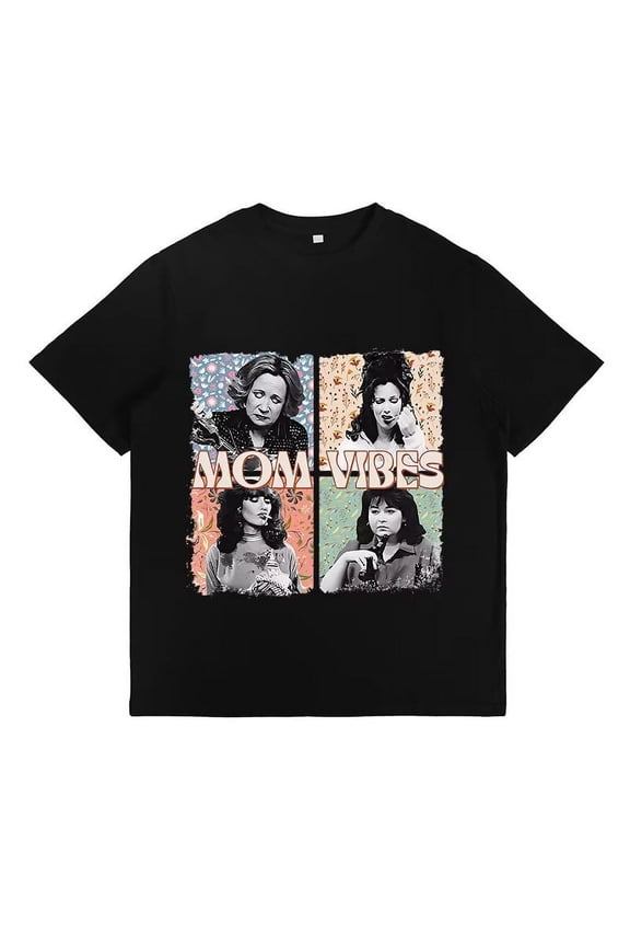 90's Mom Vibes Pattern Womens T Shirts Funny Graphic Tees Short Sleeve Casual Tops Black,4XL