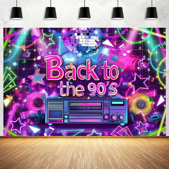 90's Party Decorations Backdrop Back To The 90's Banner, 90s Hip Hop Party Rock Music Disco Photography Background for 90s Themed Birthday Party, 10X10FT