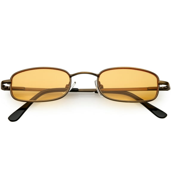 90's Small Rectangle Sunglasses Slim Arms Color Tinted Lens 45mm (Bronze / Orange)