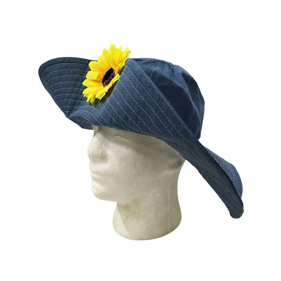 90's Style Denim Bucket Hat With Sunflower