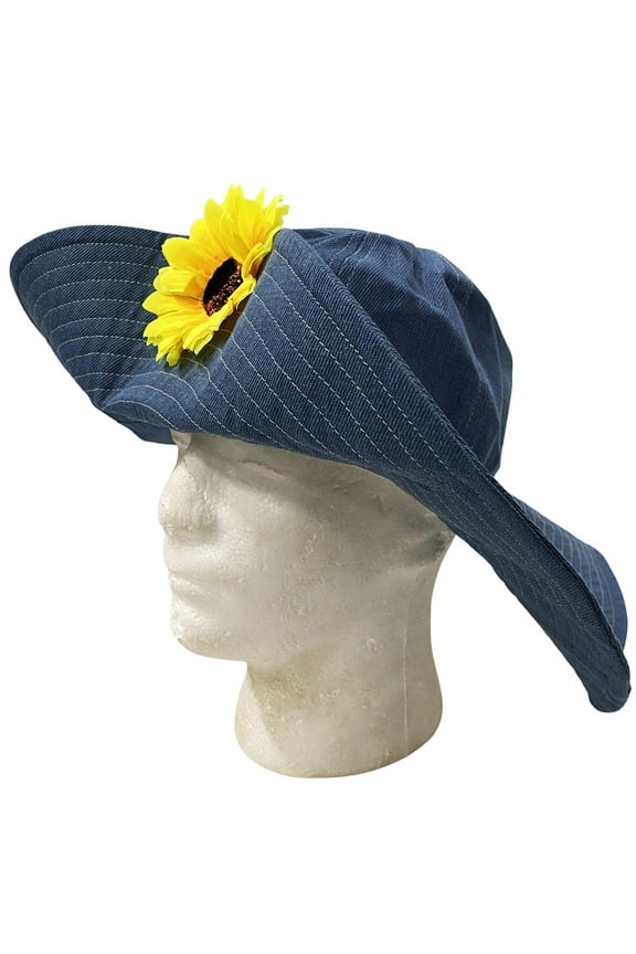 90's Style Denim Bucket Hat With Sunflower