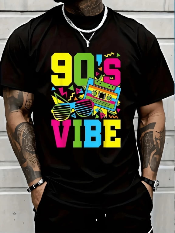 90's Vibe Retro 1990s 90s Style Party Outfit Men T-Shirt Short Sleeve T-Shirt Men's Graphic Tee Causal Tops