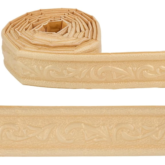 90 x 1.8 Inch Peel Stick Foam Molding Trim Champagne Yellow 3D Vine Self Adhesive PVC Waterproof Lines Skirting Border Edging Wallpaper for Living Room Home Office Hotel Mirror DIY Decor