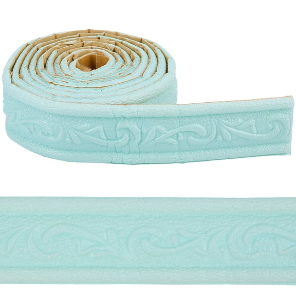 90 x 1.8 Inch Peel Stick Molding Trim 3D Foam Vine Pale Green PVC Adhesive Waterproof Lines Skirting Stickers Border Edging Wallpaper for Living Room Bathroom Office Hotel Mirror DIY Decor DIY