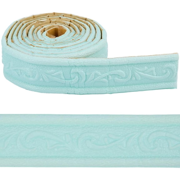 90 x 1.8 Inch Peel Stick Molding Trim 3D Foam Vine Pale Green PVC Adhesive Waterproof Lines Skirting Stickers Border Edging Wallpaper for Living Room Bathroom Office Hotel Mirror DIY Decor