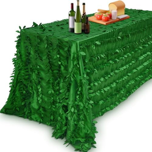 90 x 132 Inch Green Taffeta Tablecloth Leaf Petal 3D Table Cloth Events Table Cover for Forest Party Wedding Event Banquet Outdoor$$Home Decor, Kitchen, & Other