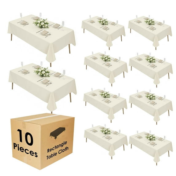 90"x 132" Rectangle Polyester Tablecloth Ivory- 10pc. for Home décor, Weddings, Party events, or Restaurants.