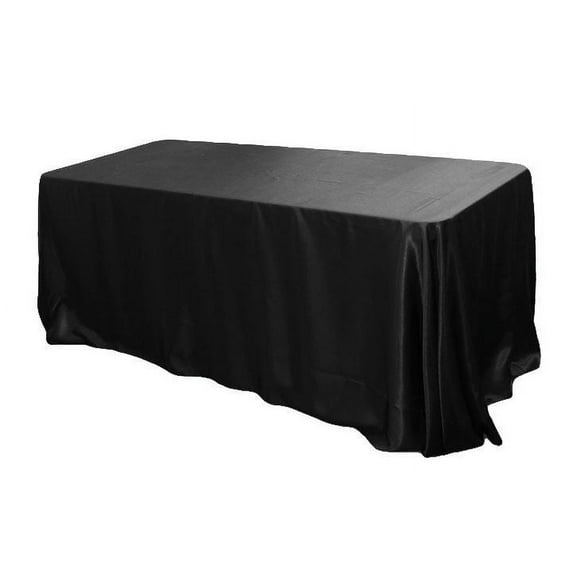 90 x 156 inch Rectangular Satin Tablecloth Wedding Party Catering Shiny", (Color: Black)