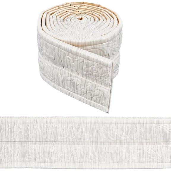 90 x 3.46 Inch Self Adhesive Flexible Foam Trim White Vintage Pattern Molding Peel and Stick Wallpaper Border 3D Sticky Decorative Wall Edging Foam Baseboard Mirror Border Wall Lines Hotel 1pc