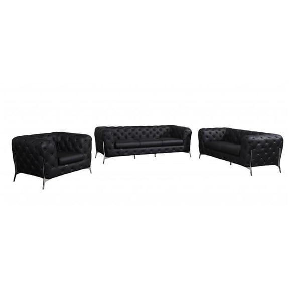 90 x 40 in. Italian Leather Six Person Seating Set, Black - 3 Piece