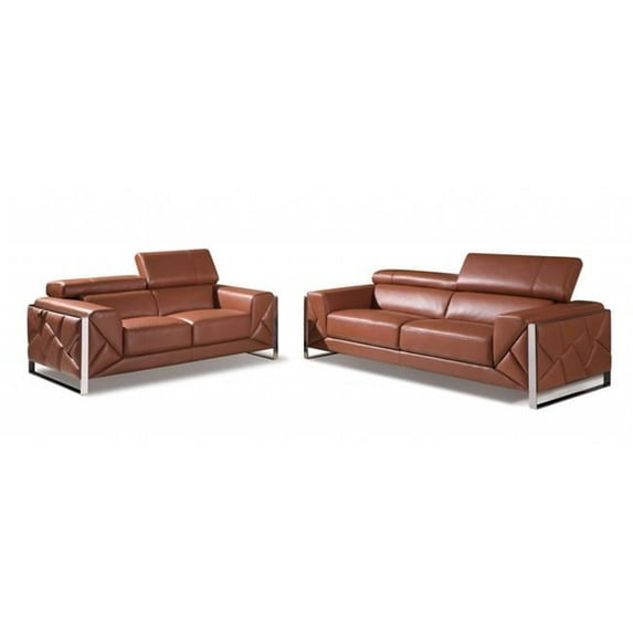 90 x 42.5 in. Italian Leather Five Person Seating Set, Camel - 2 Piece