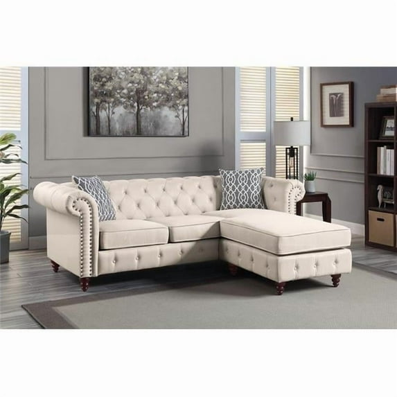 90 x 66 x 30 in. Waldina Reversible Sectional Sofa, Beige Fabric