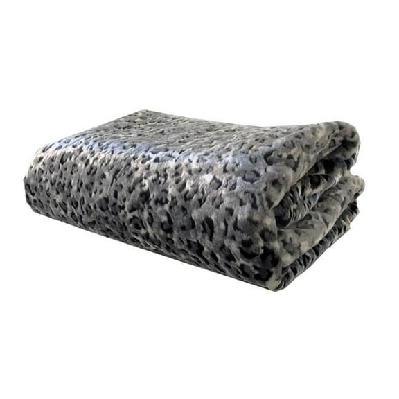 90 x 90 in. Snow Leopard Faux Fur Gray Luxury Throw Blanket, Gray