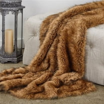90 x 90 in. Tip Dyed Fox Faux Fur Luxury Throw Blanket, Brown