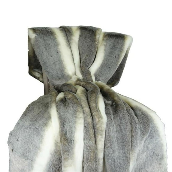 90 x 90 in. Tissavel Chinchilla Faux Fur Handmade Throw Blanket - Gray & Cream