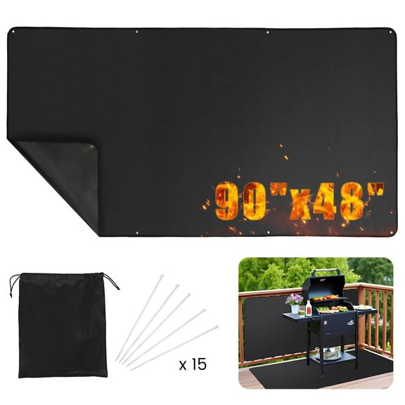 90"x48" Grill Mat for Outdoor Grills Wall Behind, Fireproof Cover and BBQ Fence Heat Shield Railing Screen Protect, Oil-Proof Waterproof (Black)
